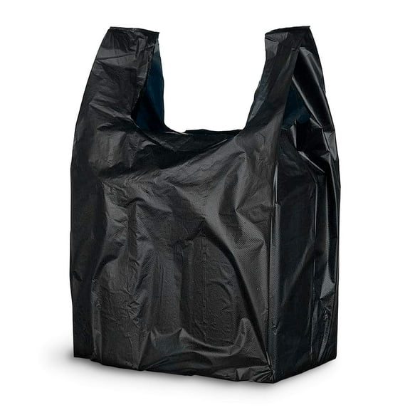 Black Plastic T-Shirt Bags, Handled Carry-Out Shopping, 500 Count, 15 x 7 x 26 in
