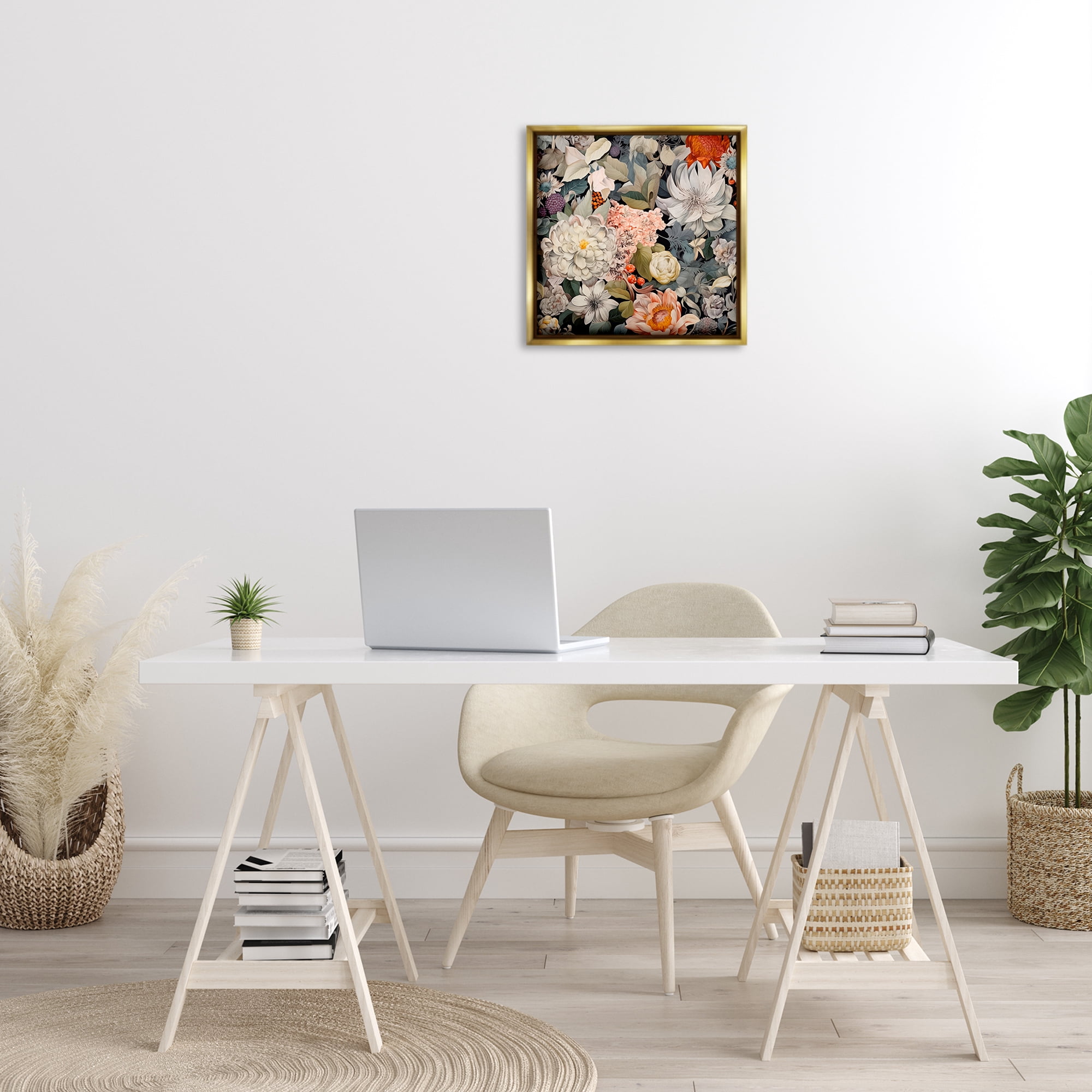 Stupell Industries Grey Mixed Botanicals Botanical & Floral Painting Gold Floater Framed Art Print Wall Art, 18 x 18