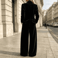 thumbnail image 4 of Szluipve 2 Piece Sets for Women Velvet 2 Piece Suit Outfit Notched Lapel Button Blazer Jacket & High Waist Wide Leg Pleated Pants Elegant Casual Matching Set with Pockets Black L, 4 of 8