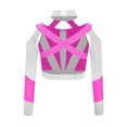 thumbnail image 4 of YiZYiF Kids Girls Rhinestones Crisscross-Back Crop Tops Long Sleeve Cold Shoulder Athletic T-shirt Hot Pink 10, 4 of 5