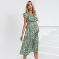 thumbnail image 2 of Yesfashion Women's Maternity Dress V Neck Ruffle Sleeve Wrap Summer Casual Floral Flowy Maxi Dress, 2 of 5