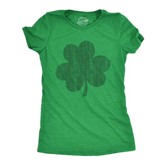 Womens Distressed Clover T Shirt Cool St Patricks Day Vintage Shamrock Awesome Graphic Tee Womens Graphic Tees