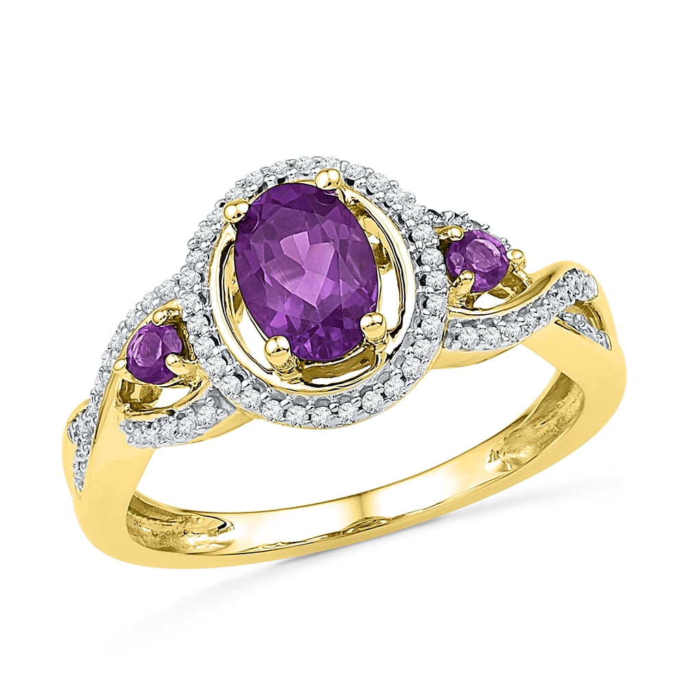 Size 7 Solid 10k Yellow Gold Oval Round Purple Simulated Amethyst And White Diamond Engagement Ring OR Fashion Band... by AA Jewels