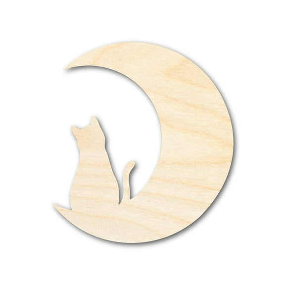 Unfinished Wood Cat and Moon Silhouette Shape - Craft - up to 46" 18" / 1/8"
