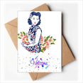 thumbnail image 1 of Chinese Culture Blue Flower Woman Welcome Back Greeting Cards Envelopes Blank, 1 of 3