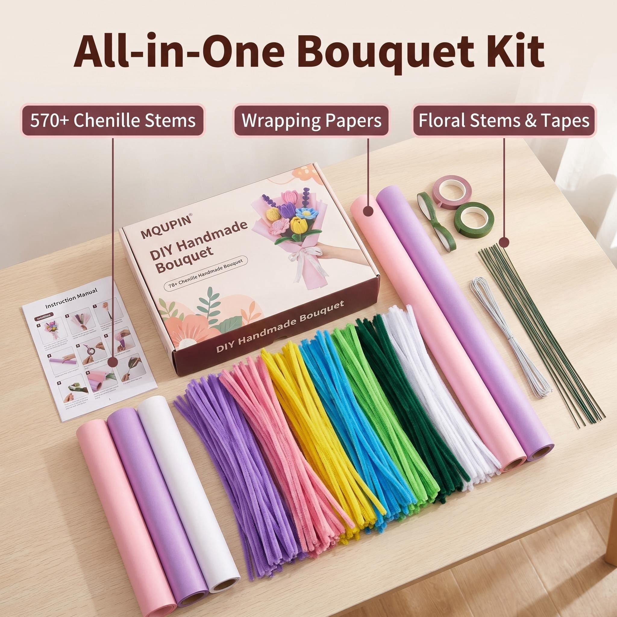 MQUPIN 570 Pcs Pipe Cleaners attached Pink PVC Bag,9mm x 12inch 30 Colors Pipe Cleaners for crafts, Craft Supplies Multicolor Chenille Stems for Art&Craft DIY Decorations