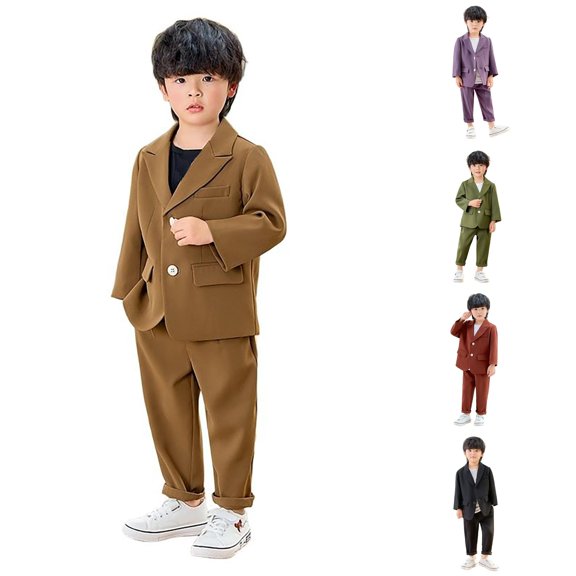 XAOFW Back To School Outfits For Boys Long Sleeve Button Down Jacket Dress Pants Necklace Kids Summer Autumn Tuxedo Set 18-24 Months