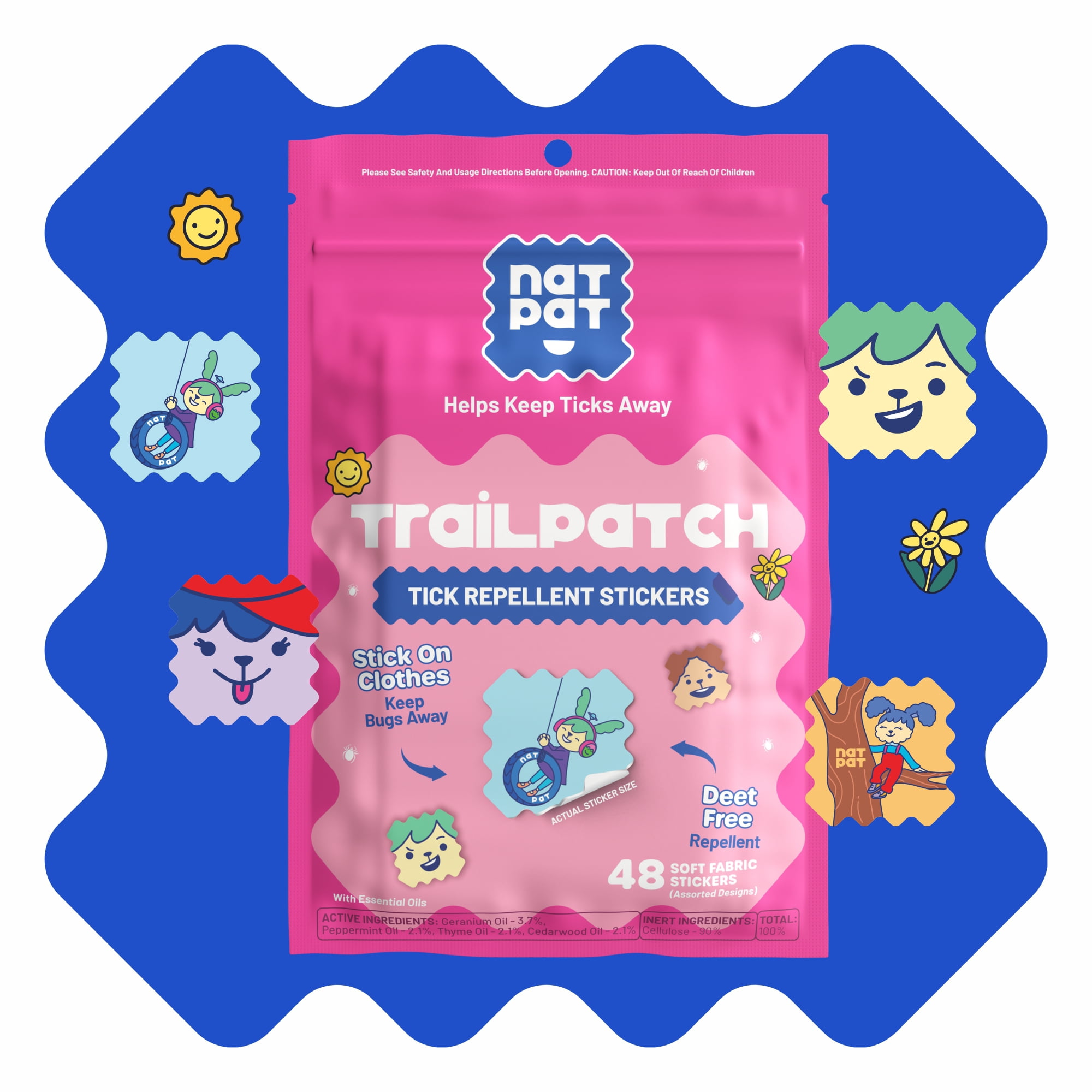 NATPAT TrailPatch Tick Repellent Stickers for Kids, 48 Count