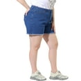 thumbnail image 6 of MODA NOVA Juniors' Plus Size Denim Shorts Raw Hem Casual Shorts 2X Denim Blue, 6 of 7