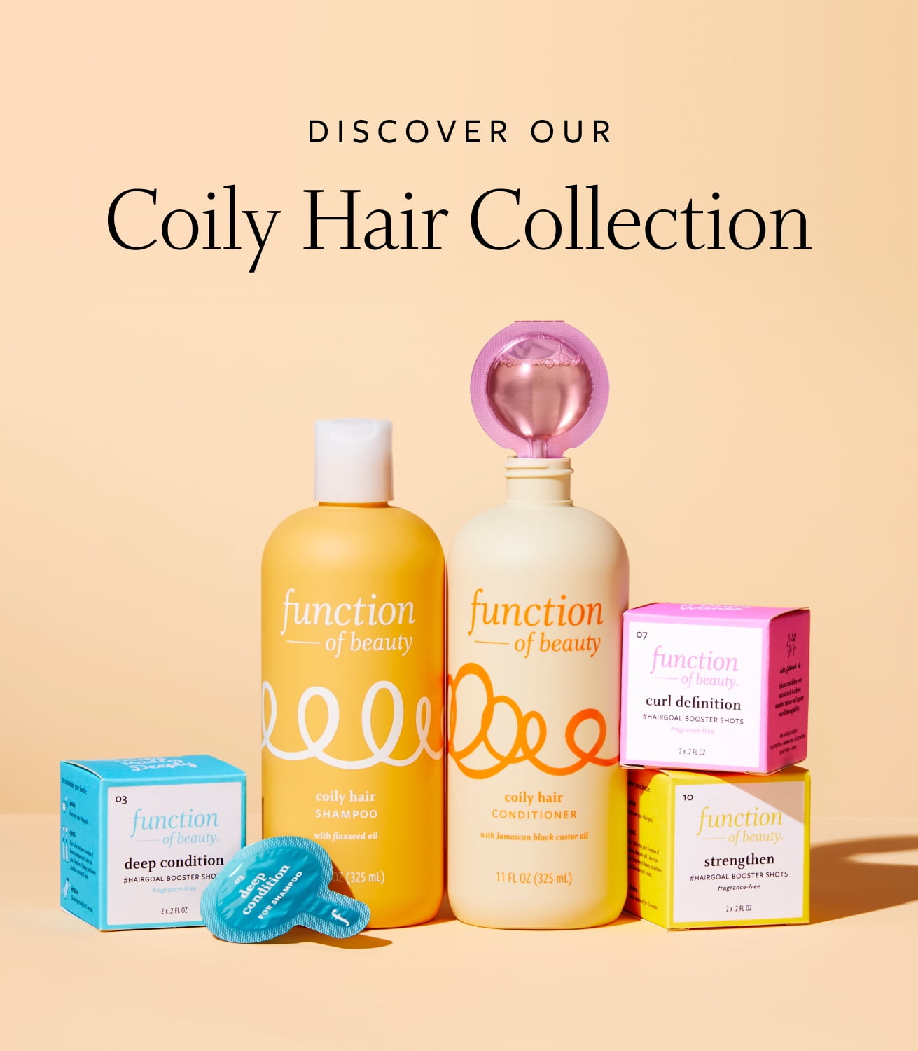 Function of Beauty Coily Hair Shampoo & Conditioner Set with Curl Definition and Deep Condition Boosters, 11 fl oz, 2 Pack