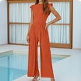 thumbnail image 2 of TrendOFT Combinaisons pour Femmes Élégantes Été Décontracté Tricot Manches Courtes à Volants Col Rond Orange P, 2 of 5