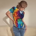 thumbnail image 3 of KLL Women 's Crew Neck Bodysuit Jumpsuits Colorful Parrot Jungle Dream Print Short onesies Stretch T Shirts, 3 of 5