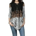 thumbnail image 3 of Femmes Chemise Bohème Imprimé T-shirt Col Rond Col Rond Blouse Top Casual, Noir, M, 3 of 5