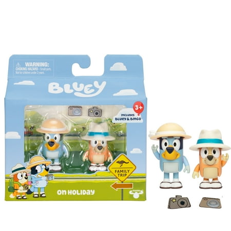 Bluey On Holiday Figure 2-Pack - On Holiday, 2.5 Inch Bluey and Bingo, Toys for Kids 3-6 Years