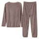 thumbnail image 2 of Conjunto de pijama de franela de color liso para mujer: cálido y cómodo, dos piezas, cuello redondo, forro polar coral, adecuado para invierno/otoño, talla única, 2 of 7