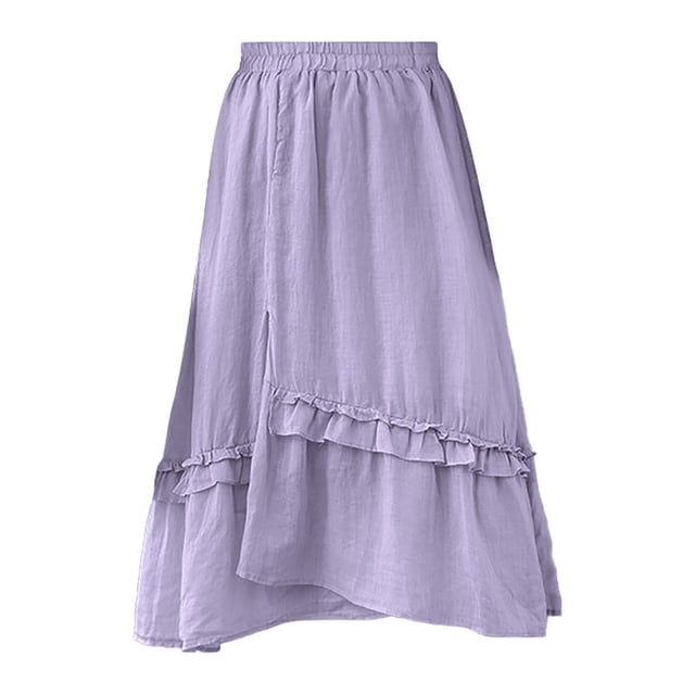 Falda midi Prolriy para mujer, dulce falda de encaje de doble capa, fluida, fina, de corte A, cintura alta, longitud media, faldas para mujer, morada, XXL