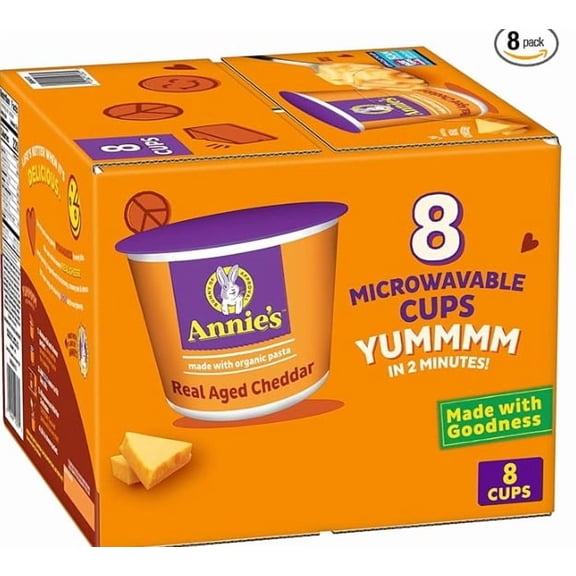 Annie's Real Aged Cheddar Microwave Mac & Cheese with Organic Pasta, 8 Ct, 2.01 OZ Cups