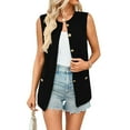 thumbnail image 2 of Women'S 2025 Summer Sweater Vest Sleeveless Knit Cardigan Button Down Tank Tops Black L, 2 of 8