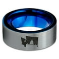 thumbnail image 2 of Tungsten Washington The Evergreen State Capitol Building Band Ring 8mm Men Women Comfort Fit Blue Flat Cut Brushed Gray Polished, 2 of 4