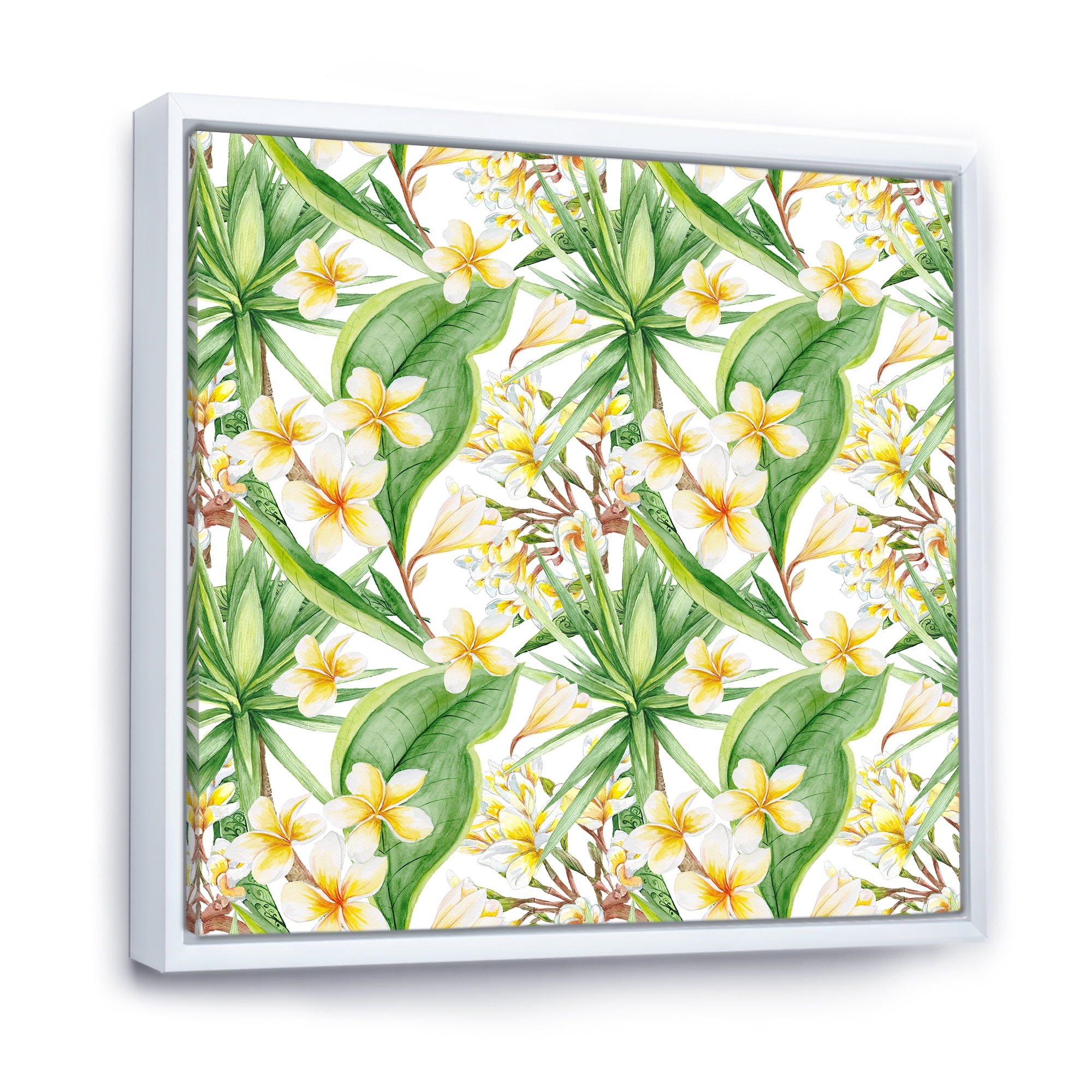 Yellow Flowers and Tropical Foliage IX 36 in x 36 in Framed Painting Canvas Art Print, by Designart