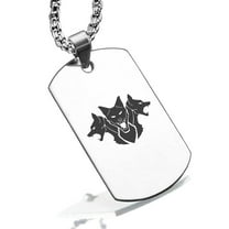 Stainless Steel Mythical Cerberus Head Dog Tag Pendant Necklace