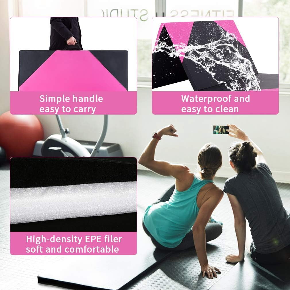 PayLessHere Foldable Gymnastics Mat 4'x10' PU Leather Tumbling Exercise Yoga Mat for Home Outdoor