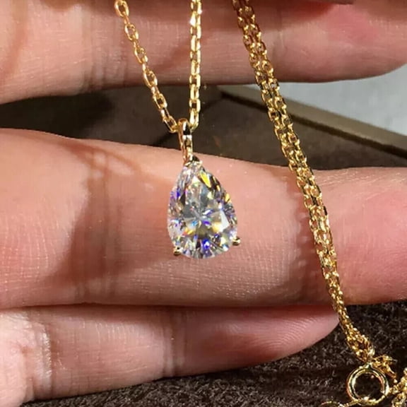 3Ct Lab Created Diamond Pear Cut Solitaire Pendant 14K Yellow Gold Plated With 18" chain