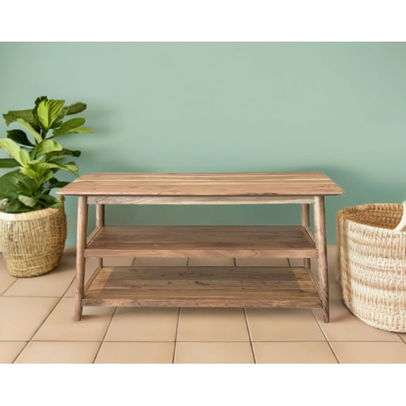 Mid-Century Modern Acacia Wood TV Console Table, Natural