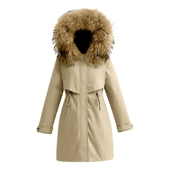 Women Zipper Plush Hooded Coat Women's Outerwear Down Cotton Mid-length Padded Long Sleeve Hooded Stand Cotton-padded Collar Coats Plus Size Hooded Sweater Cardigan Plush Hooded Jacket Tops