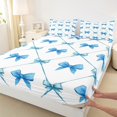 thumbnail image 3 of Manfei Kawaii Bow Sheet Set Queen,Blue Geometry Lines Bedding Sets Queen Size,Ribbon Bowtie Queen Sheet Sets For Princess,Microfiber Room Decoration,4-Piece, 3 of 7