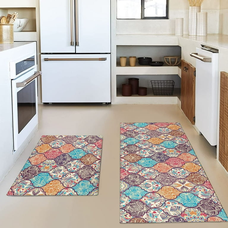 Floral Decorative Kitchen Mats Set of 2, Non-Slip Absorbent Rug Comfor –  Modern Rugs and Decor