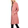 thumbnail image 2 of J. METHOD Women's Open Front Long Sleeve Cardigan Casual Basic Lightweight Soft Sweater with Slouchy Pockets NEWJ1440 Dusty Rose 1X, 2 of 5