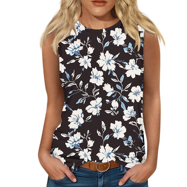 Snorda Débardeurs pour Femmes Grande Taille Mode Féminine Décontractée Été Imprimé Sans Manches Col Rond Haut Blouse Débardeur P-5TG