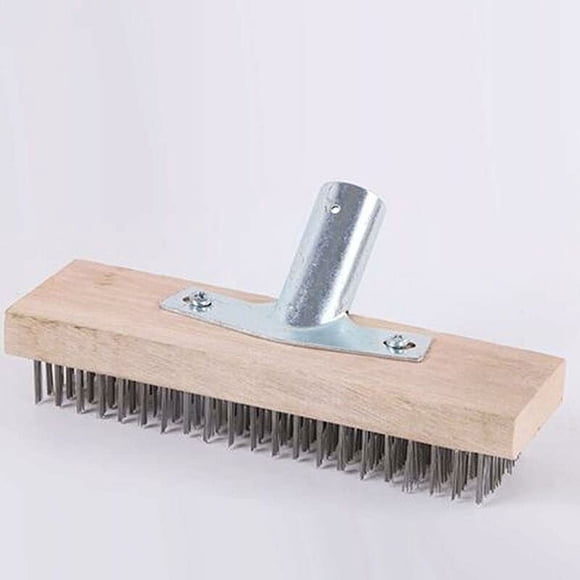 Stainless Steel Bristles Deck Scrub Brush, Heavy Duty Tool for Moss Removal on Various Surfaces, Wire Broom Head with Ergonomic Wooden Handle, Multifunctional Cleaner for Outdoor and Indoor Use
