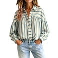 thumbnail image 3 of Button down Shirts for Women Dressy Striped Long Sleeve Blouse Fashion Casual Daily Tops by Yigetop Blue L, 3 of 6