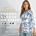 thumbnail image 4 of VDJ Womens Tops Casual Business Work 3/4 Length Sleeve T-Shirts Floral Printed Trendy Dressy Blouses Lightweight Outfits 2026 Size XL, 4 of 10