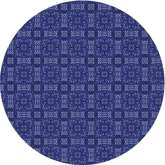 Ahgly Company Machine Washable Indoor Round Transitional Denim Dark Blue Area Rugs, 3' Round