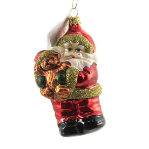 Golden Bell Collection Red Santa Holding Teddy Bear Ornament Czech Christmas Gift Sta015