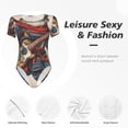 thumbnail image 4 of Fotbe Samurai Frog Guitar Pattern Women's Crew Neck Short Sleeves Bodysuit Tops Round Neck Slim Sleeveless Soft Comfortable Basic-Large, 4 of 7