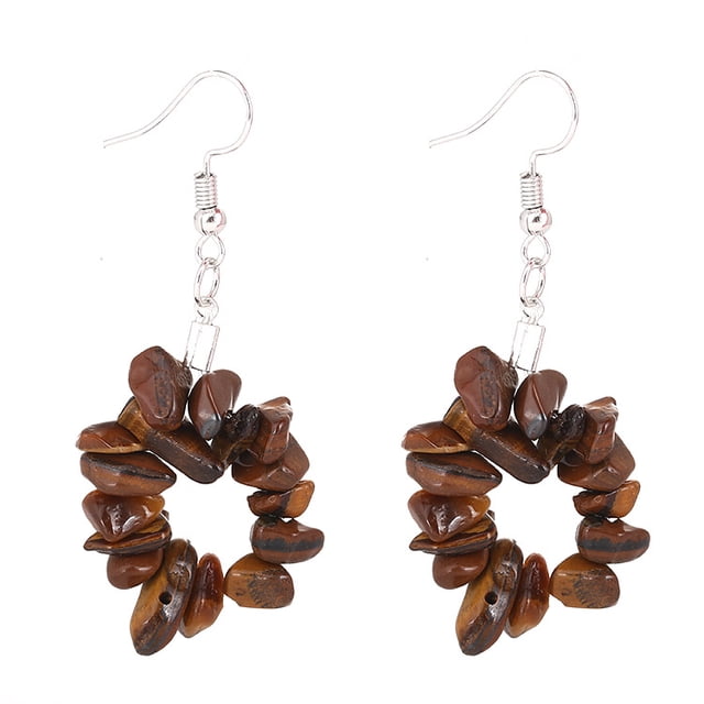 Xiao Hua Pendientes de piedra natural personalizados, pendientes colgantes con cuentas irregulares de piedra natural (marrón)