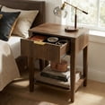 thumbnail image 2 of YAURA 12" Shallow Nightstand, Mid-Century Modern Fluted Bedside Table with Drawer, Compact Walnut End Table for Small Spaces, 2 of 9