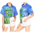 thumbnail image 2 of LA LEELA Women's Button Down Blouses Casual Summer Beach Party Shirt V Neck Blouse Short Sleeve Vacation Button up Dress Hawaiian Shirts for Women XXL Cockatoo Leaf, Blue, 2 of 4