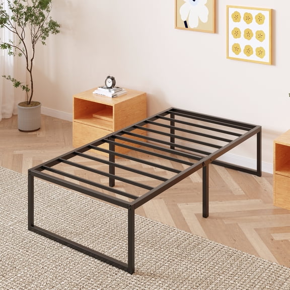 Bedofmine 18 inch Twin Size Bed Frames Heavy Duty Metal Twin Platform Bed Frame No Box Spring Needed, Noise Free, Easy Assembly, Black