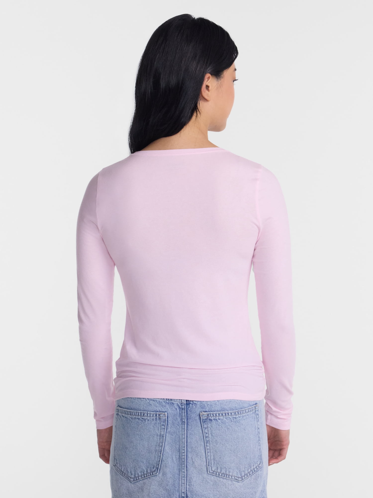 No Boundaries Crewneck Tee with Long Sleeves, Women's XXS-XXL