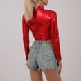 thumbnail image 7 of UYISJ Women's Shiny Metallic Liquid Crop Top Long Sleeve Mock Neck Turtleneck Slim Fitted Crop Top Clubwear Going out Shirts Red XL, 7 of 7