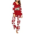 thumbnail image 2 of Feancey Cozy Christmas Lounge Sets for Women Santa Claus Print Pajama 2 Piece Set Holiday Casual Long Sleeve V Neck Tops Wide Leg Pants Fall Outfits Red L, 2 of 5