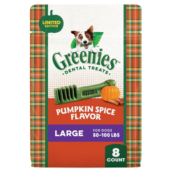 Greenies Pumpkin Spice Flavor Adult Natural Dental Dog Treats Large Size, 12 oz Pack (8 Count)
