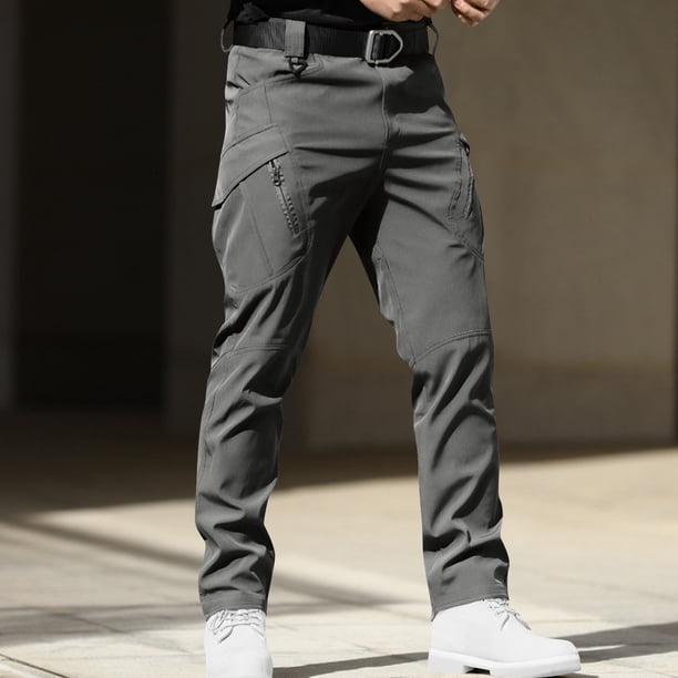 Pantalones de trabajo para hombre, holgados, de alta elasticidad, impermeables, con múltiples bolsillos