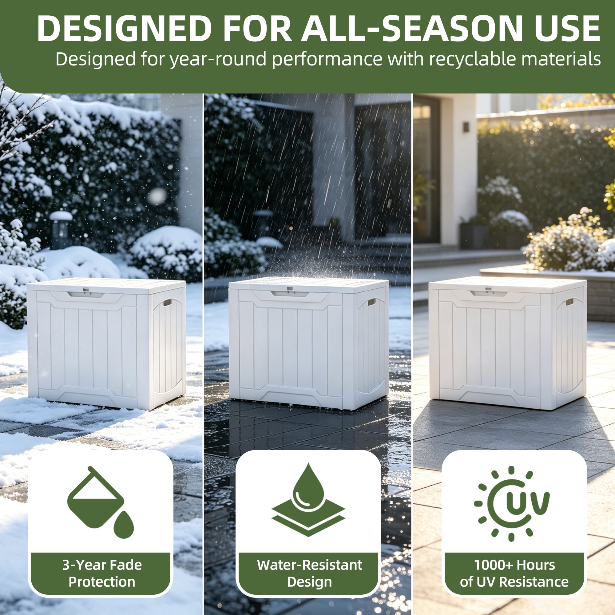Uforic 2 Pack 31 Gallon Resin Deck Box, Lockable Weatherproof Outdoor Storage Container, White
