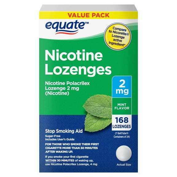 Equate Nicotine Lozenge 2 mg, Mint Flavor, 168 Count – Stop Smoking Aid